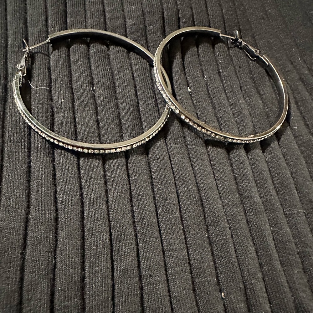 New Silver Studded Hoop Earrings